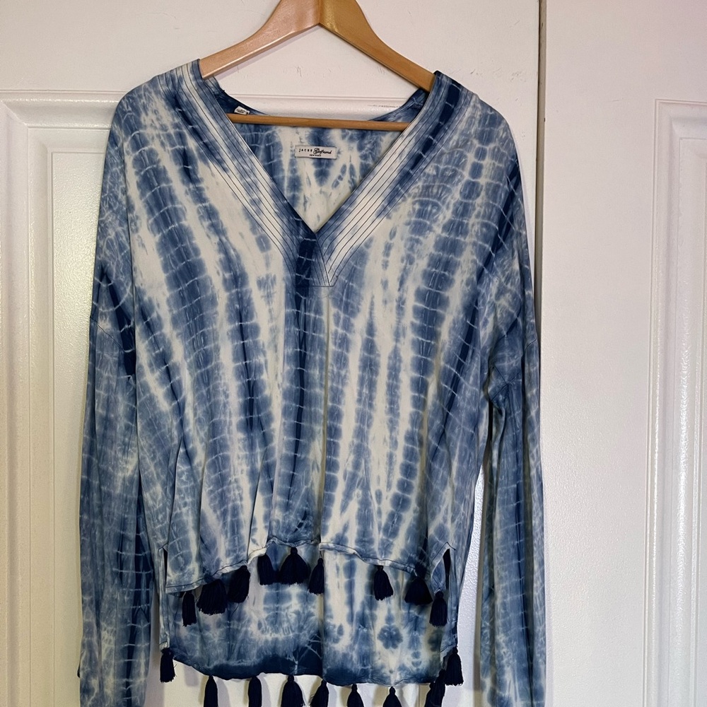 Jachs Blue and White Tie-Dye Blouse